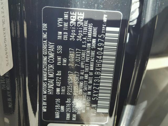 5XYZT3LBXHG404975 - 2017 HYUNDAI SANTA FE S Schwarz Foto 10