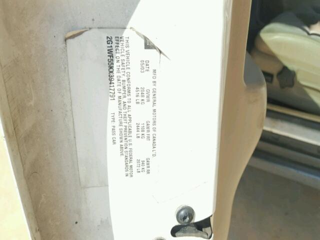 2G1WF55KX39417791 - 2003 CHEVROLET IMPALA 白色 照片 10