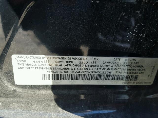 3VWHG71K67M012276 - 2007 VOLKSWAGEN JETTA 2.5 BLACK photo 10