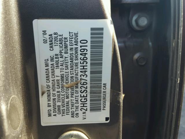 2HGES26734H564910 - 2004 HONDA CIVIC EX Boz foto 10