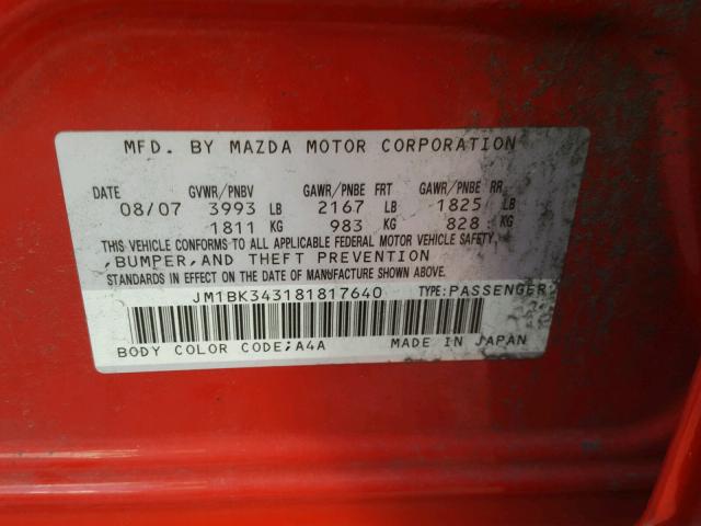 JM1BK343181817640 - 2008 MAZDA 3 HATCHBAC RED photo 10