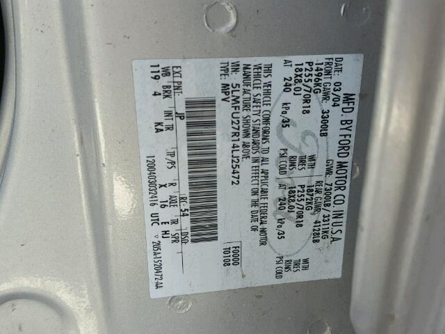 5LMFU27R14LJ25472 - 2004 LINCOLN NAVIGATOR 银色 照片 10