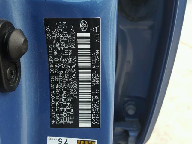 JTDKB20U187699630 - 2008 TOYOTA PRIUS BLUE photo 10