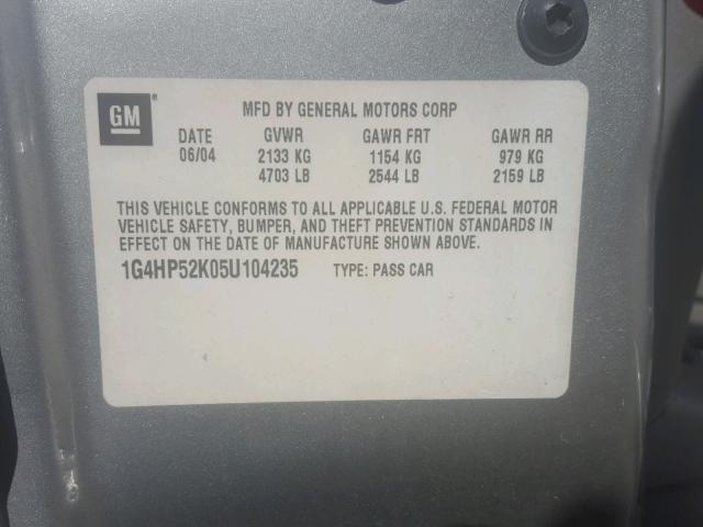 1G4HP52K05U104235 - 2005 BUICK LESABRE CU GRAY photo 10