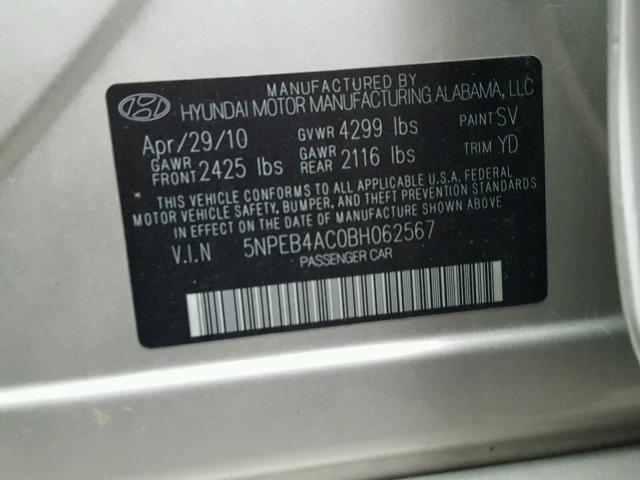 5NPEB4AC0BH062567 - 2011 HYUNDAI SONATA GLS TAN photo 10