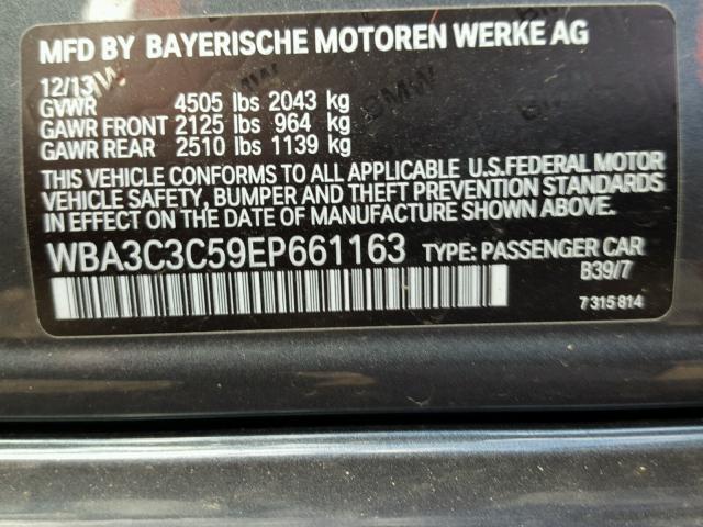 WBA3C3C59EP661163 - 2014 BMW 320 I GRAY photo 10