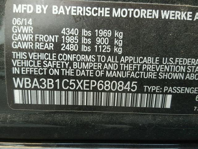 WBA3B1C5XEP680845 - 2014 BMW 320 I BLACK photo 10