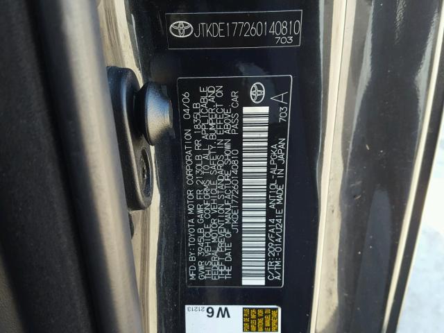 JTKDE177260140810 - 2006 TOYOTA SCION TC BLACK photo 10