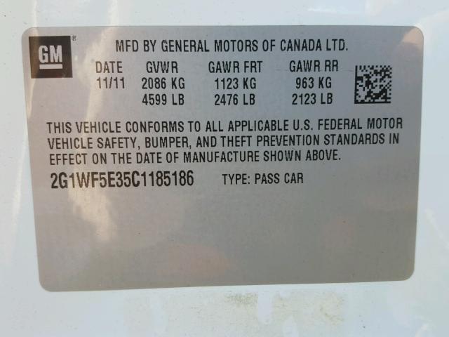 2G1WF5E35C1185186 - 2012 CHEVROLET IMPALA LS WHITE photo 10