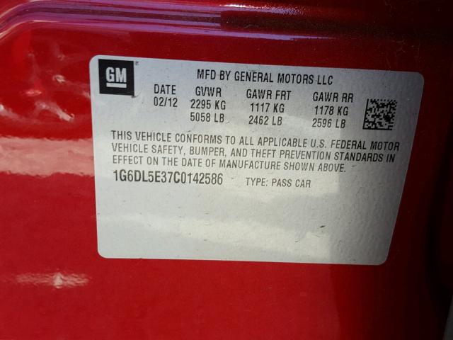 1G6DL5E37C0142586 - 2012 CADILLAC CTS PERFOR Kırmızı fotoğraf 10