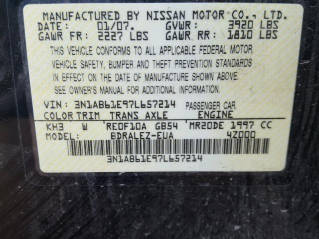 3N1AB61E97L657214 - 2007 NISSAN SENTRA 2.0 BLACK photo 10