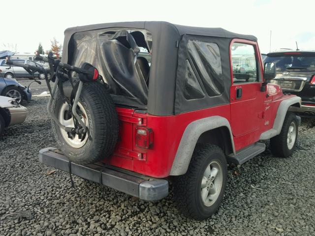 1J4FA49S41P369546 - 2001 JEEP WRANGLER / RED photo 4