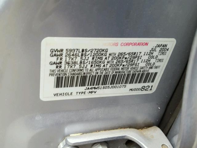 JA4MW51S05J001075 - 2005 MITSUBISHI MONTERO LI SILVER photo 10