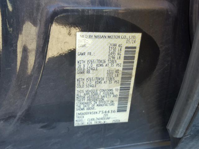 1N6AD0FR5EN754436 - 2014 NISSAN FRONTIER S CHARCOAL photo 10