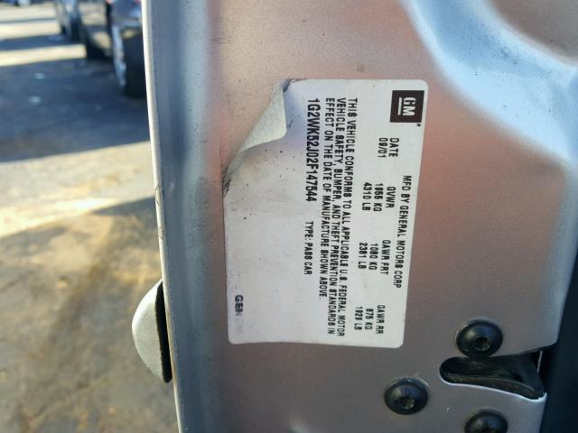 1G2WK52J02F147544 - 2002 PONTIAC GRAND PRIX SILVER photo 10
