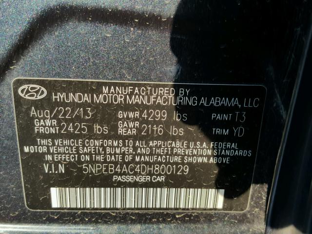 5NPEB4AC4DH800129 - 2013 HYUNDAI SONATA GLS CHARCOAL photo 10