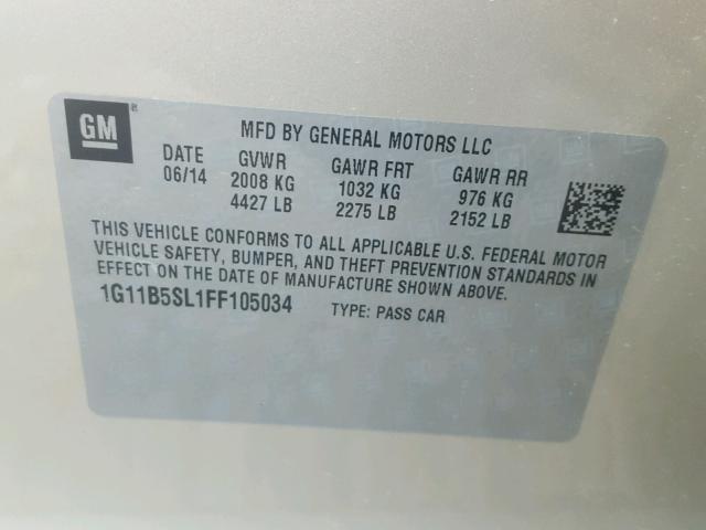 1G11B5SL1FF105034 - 2015 CHEVROLET MALIBU LS Bej foto 10