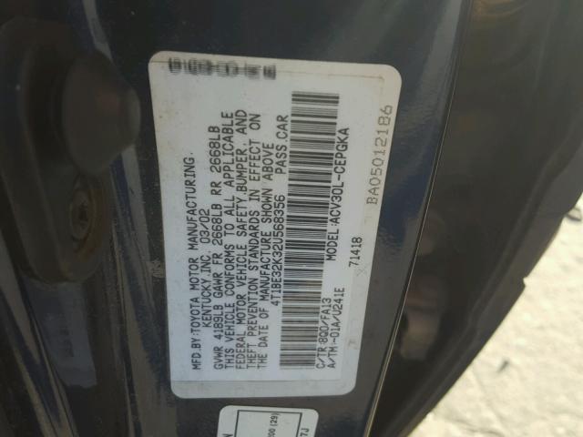 4T1BE32K32U568356 - 2002 TOYOTA CAMRY LE 蓝色 照片 10