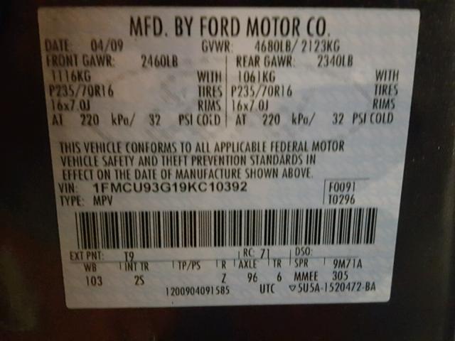 1FMCU93G19KC10392 - 2009 FORD ESCAPE XLT BLUE photo 10