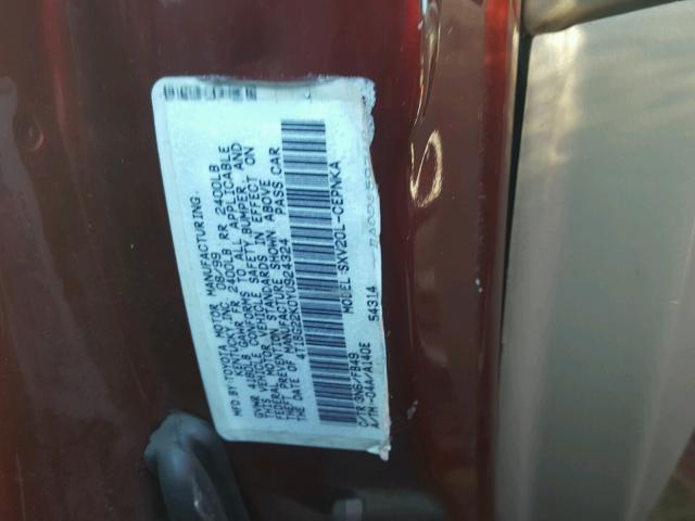 4T1BG22K0YU924324 - 2000 TOYOTA CAMRY CE RED photo 10