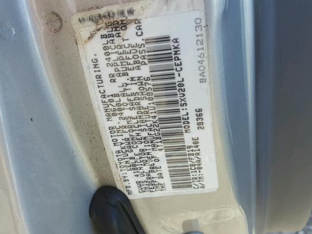 4T1BG22K41U108576 - 2001 TOYOTA CAMRY CE GRAY photo 10