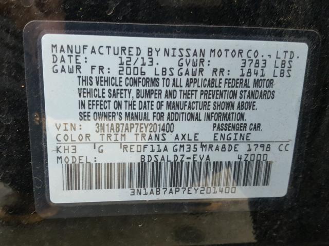 3N1AB7AP7EY201400 - 2014 NISSAN SENTRA S BLACK photo 10