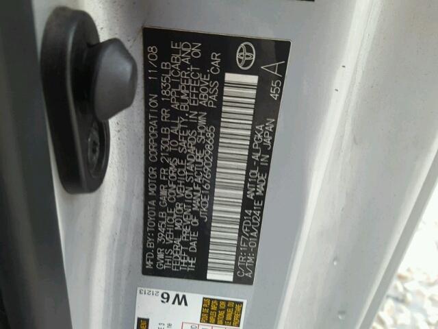 JTKDE167690298685 - 2009 TOYOTA SCION TC 银色 照片 10