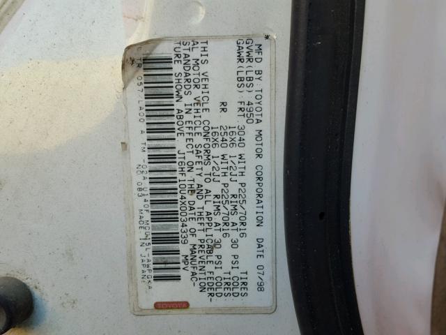 JT6HF10U4X0034339 - 1999 LEXUS RX 300 WHITE photo 10