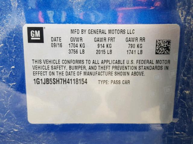 1G1JB5SH7H4118154 - 2017 CHEVROLET SONIC LS 蓝色 照片 10