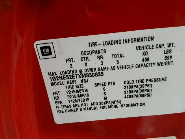 1G2NE52E7XM830835 - 1999 PONTIAC GRAND AM S RED photo 10