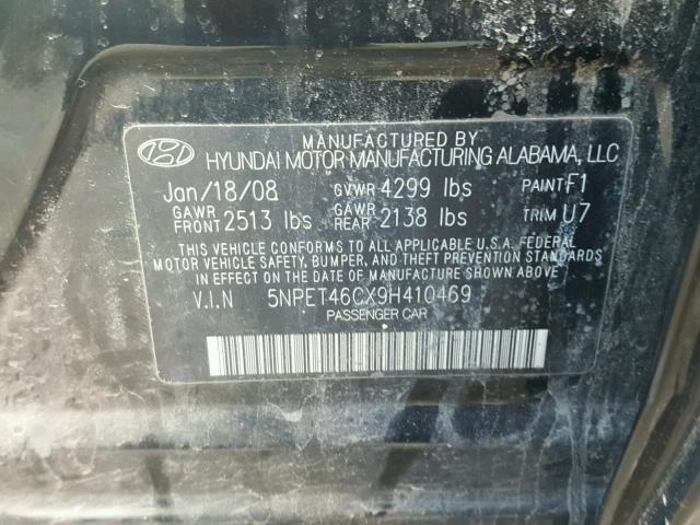 5NPET46CX9H410469 - 2009 HYUNDAI SONATA GLS BLACK photo 10