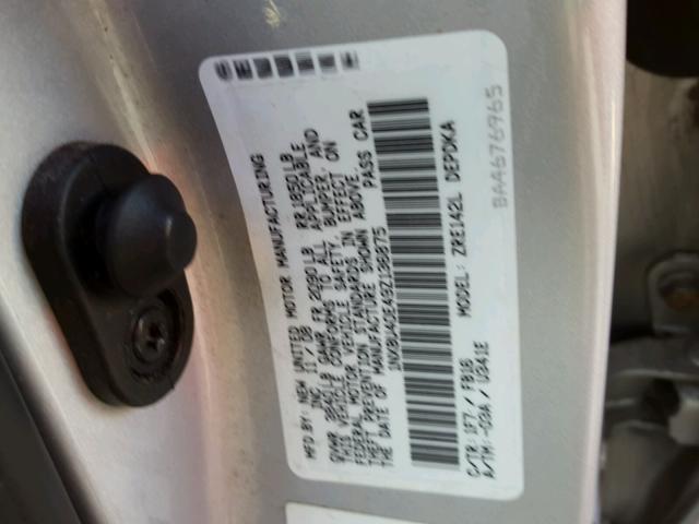 1NXBU40E49Z136875 - 2009 TOYOTA COROLLA BA SILVER photo 10