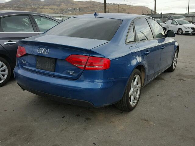 WAULF78K19N034231 - 2009 AUDI A4 2.0T QU BLUE photo 4