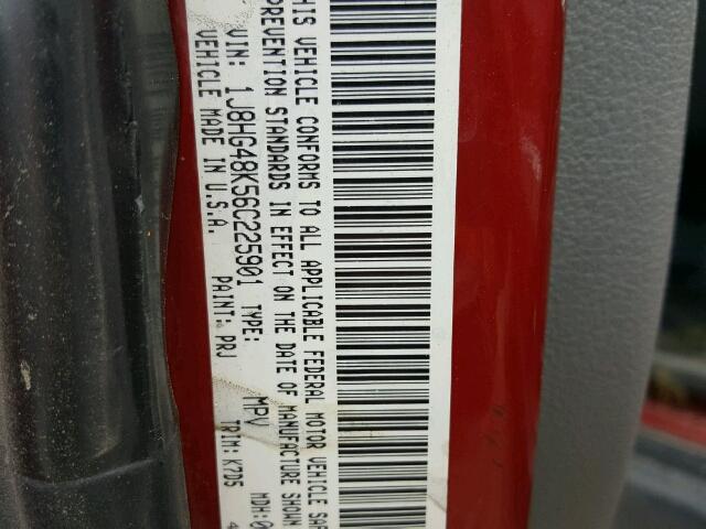 1J8HG48K56C225901 - 2006 JEEP COMMANDER Tünd qırmızı foto 10