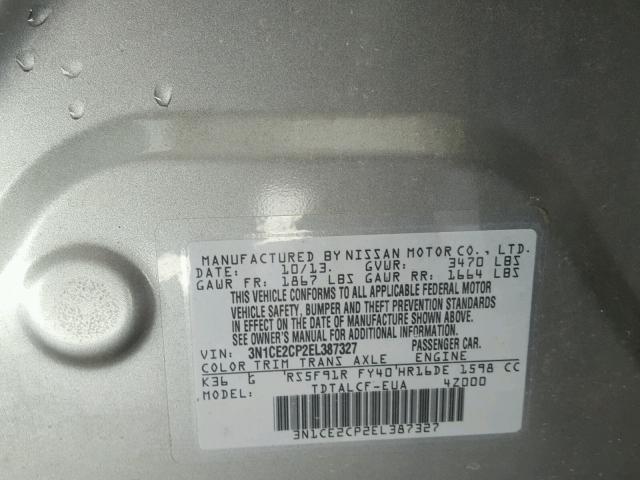 3N1CE2CP2EL387327 - 2014 NISSAN VERSA NOTE GRAY photo 10