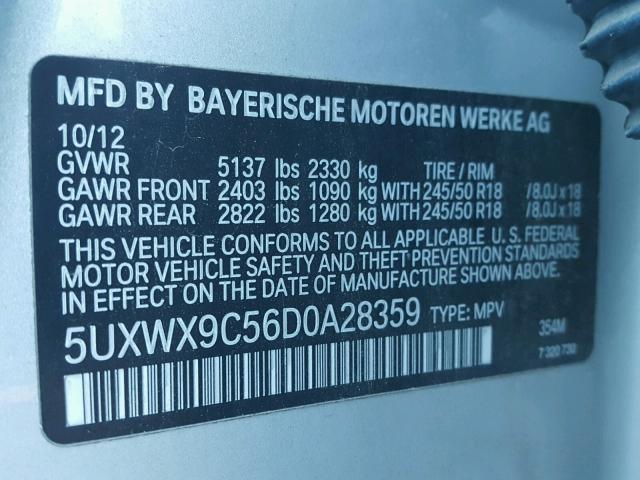 5UXWX9C56D0A28359 - 2013 BMW X3 XDRIVE2 SILVER photo 10