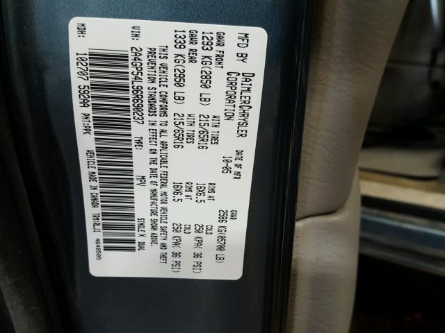 2A4GP54L96R690237 - 2006 CHRYSLER TOWN & COU TEAL photo 10