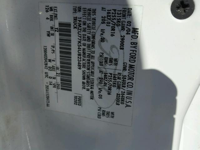 1FMZU77K54UB23489 - 2004 FORD EXPLORER S WHITE photo 10