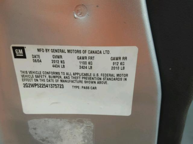 2G2WP522541375723 - 2004 PONTIAC GRAND PRIX Сріблястий фото 10
