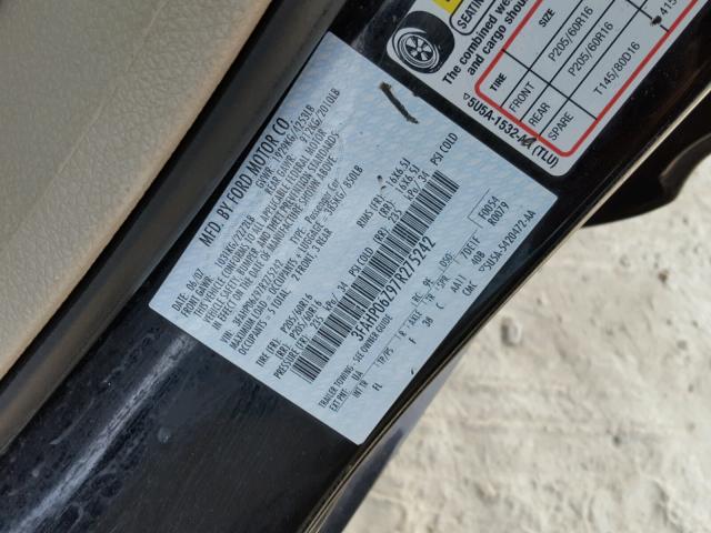 3FAHP06Z97R275242 - 2007 FORD FUSION S BLACK photo 10