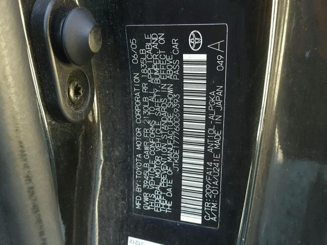 JTKDE177760069393 - 2006 TOYOTA SCION TC 黑色 照片 10