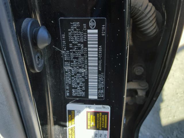 4T1BB46K39U107709 - 2009 TOYOTA CAMRY HYBR BLACK photo 10