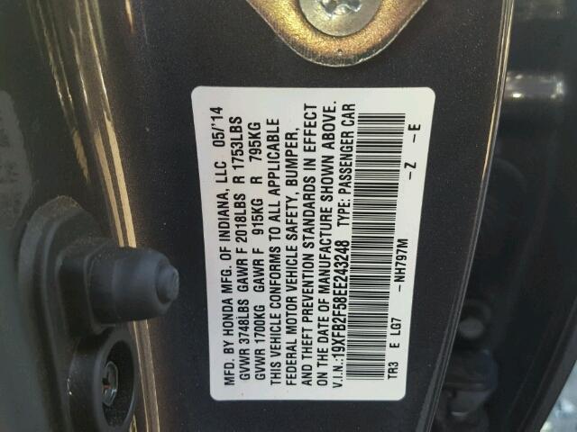 19XFB2F58EE243248 - 2014 HONDA CIVIC LX GRAY photo 10