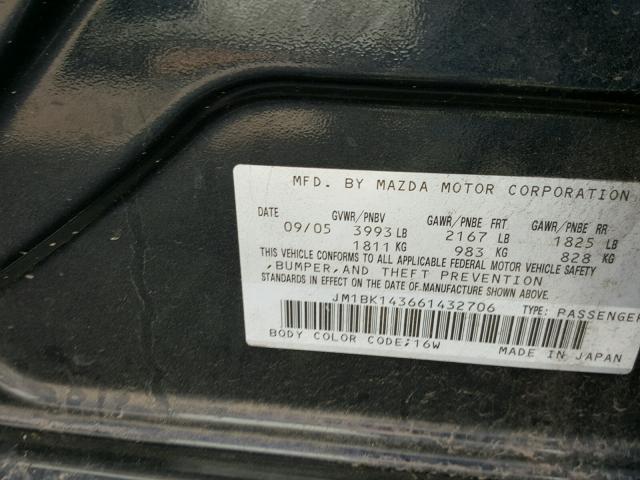 JM1BK143661432706 - 2006 MAZDA 3 HATCHBAC BLACK photo 10