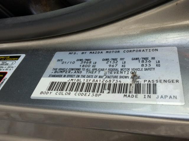 JM1BL1SF8A1268734 - 2010 MAZDA 3 I GRAY photo 10