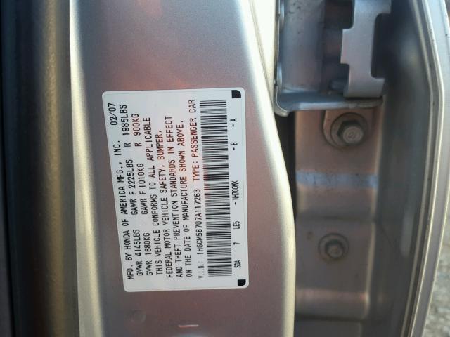 1HGCM56707A117263 - 2007 HONDA ACCORD EX SILVER photo 10