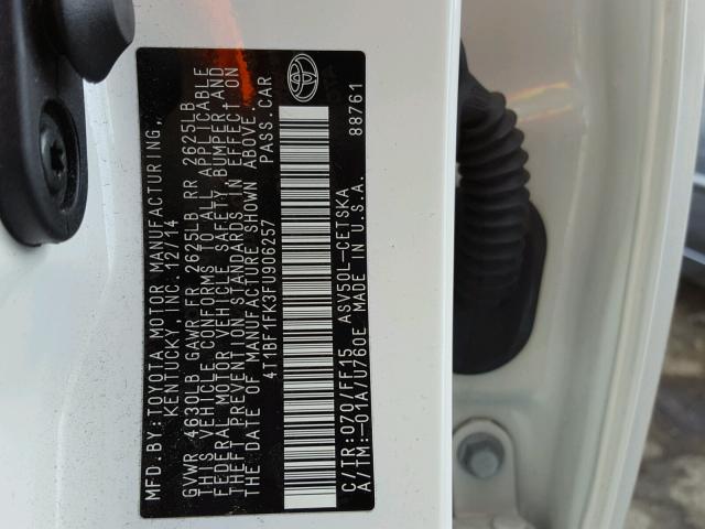 4T1BF1FK3FU906257 - 2015 TOYOTA CAMRY LE 白色 照片 10