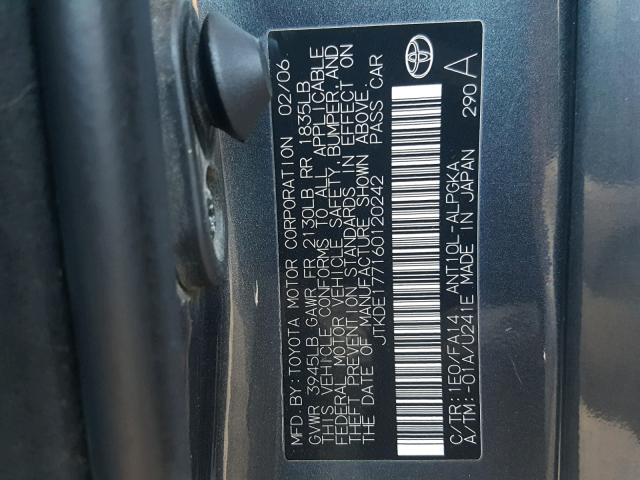 JTKDE177160120242 - 2006 TOYOTA SCION TC 石墨色 照片 10