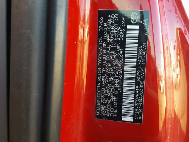 JTDJT923675062281 - 2007 TOYOTA YARIS RED photo 10