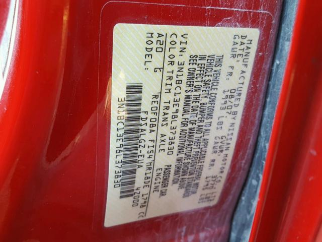 3N1BC13E98L373830 - 2008 NISSAN VERSA S RED photo 10